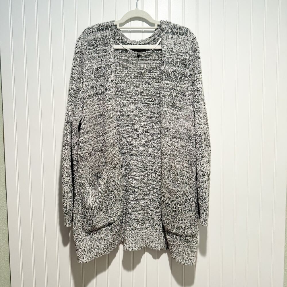 Lane Bryant Marled Knit Cardigan Sweater Black White Longline Plus Size 22/24 - Picture 1 of 5
